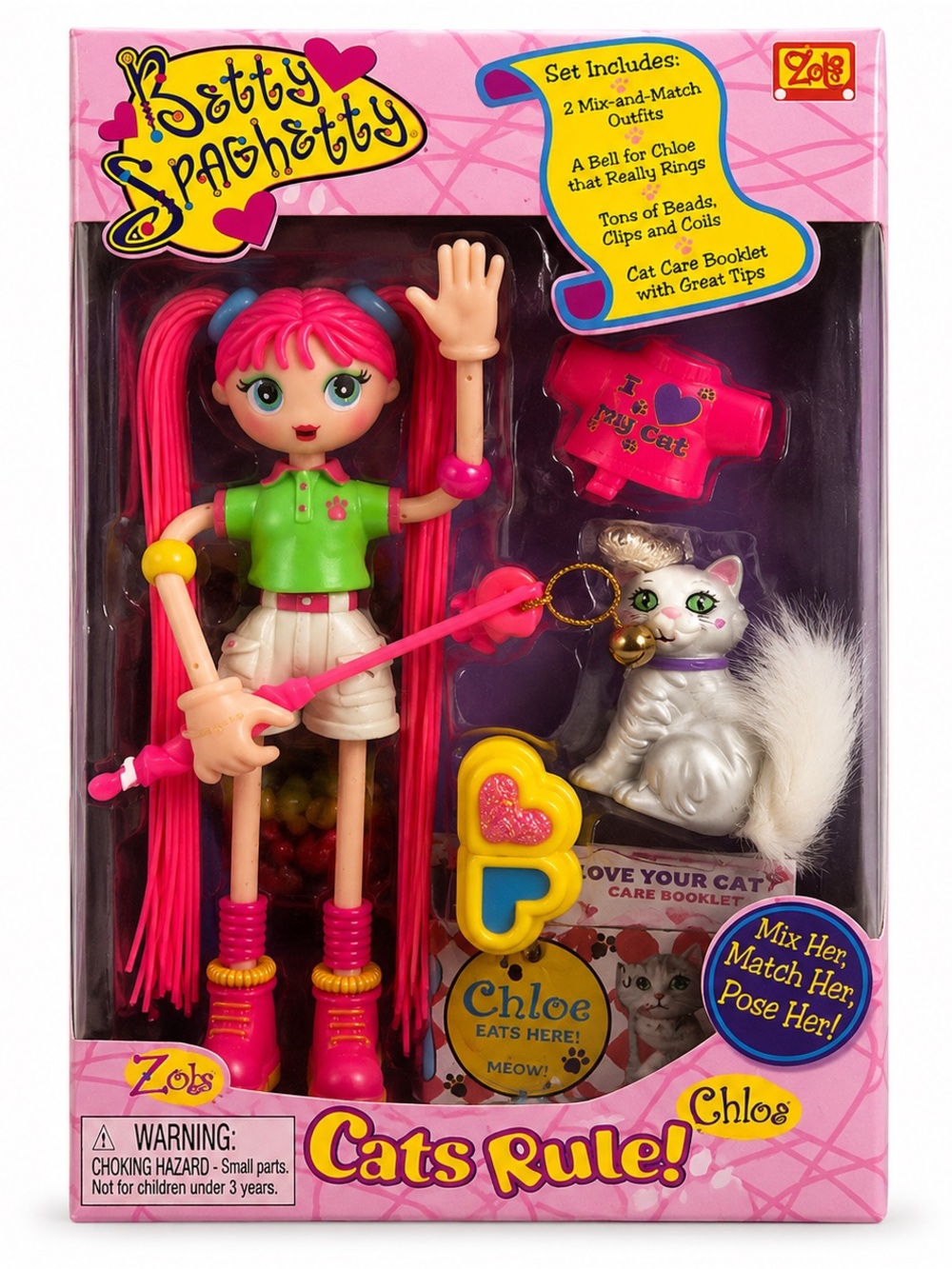 2000 Betty Spaghetty Zoe Doll and Chloe the Cat NIB